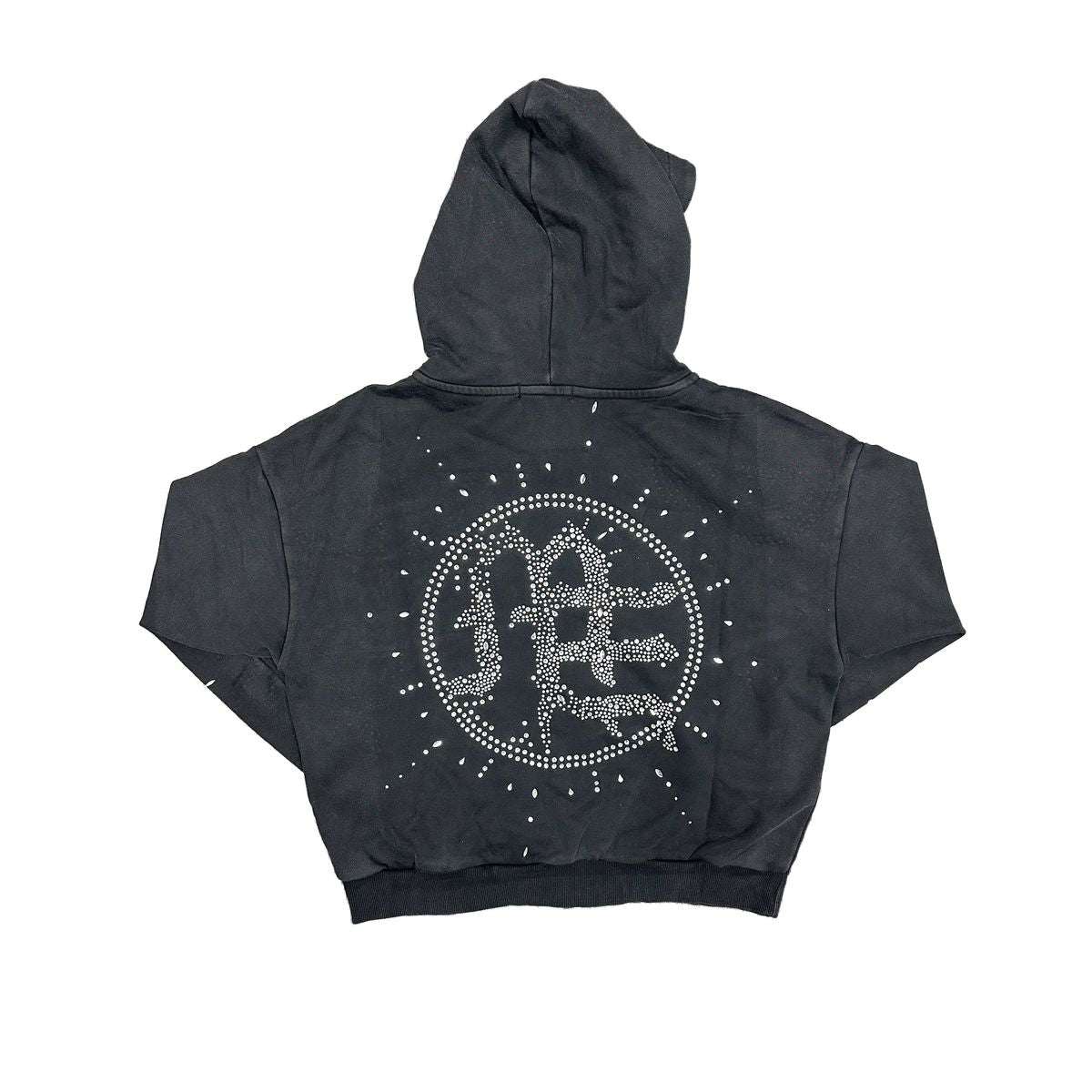 Mixed Emotion "Eclipse" Grey Acid Wash Rhinestone Zip Up Hoodie