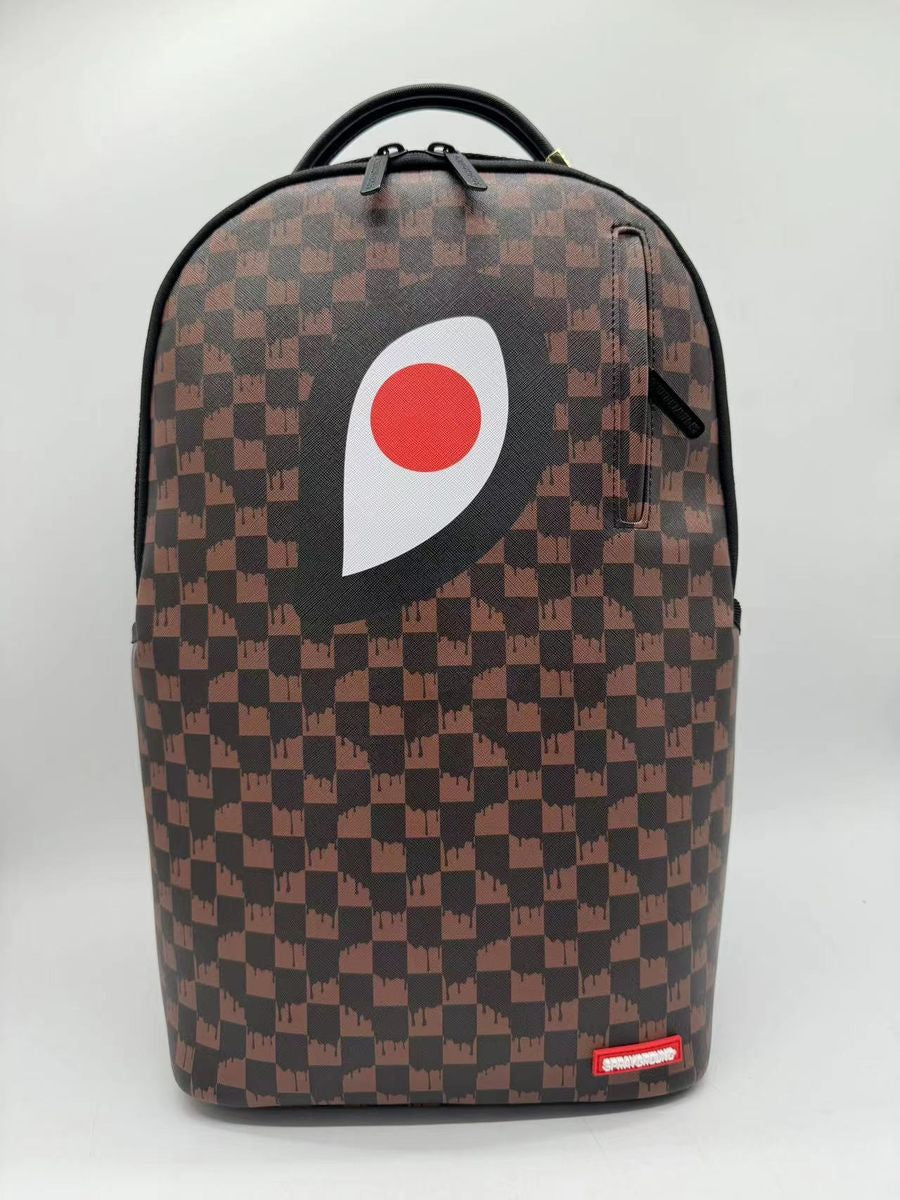 Sprayground One Eye Brown Check Backpack with 18x115x65 inch dimensions and durable PVC material