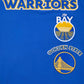 A royal blue Pro Standard Golden State Warriors men's retro classic tee featuring taping design and team logo for fans