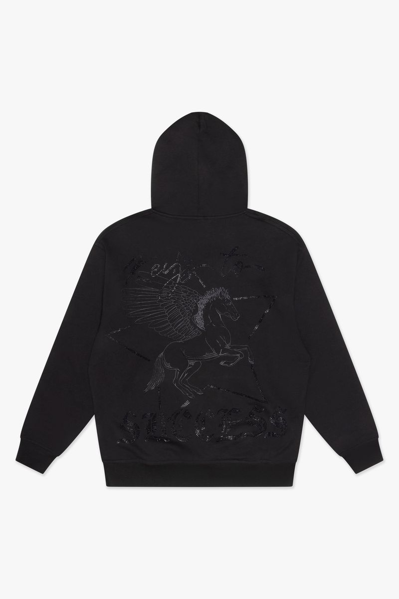 VLBS-VHD1-1001 hoodie in black with Equus design and front pocket