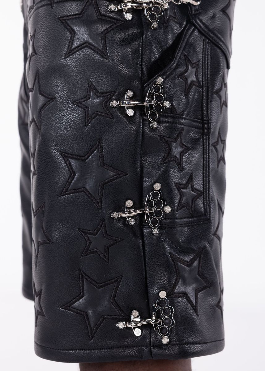 Guapi Obsidian Black Stars Leather Shorts