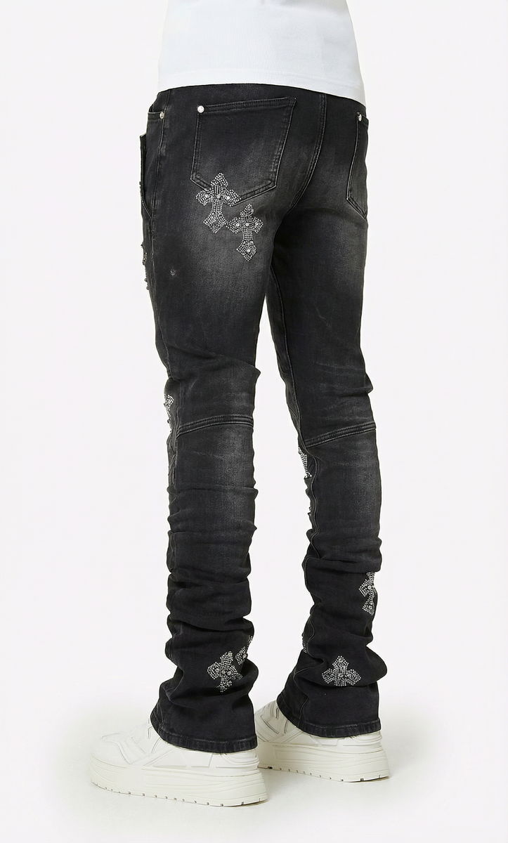 Guapi Obsidian Cross Black Faded Denim Jeans