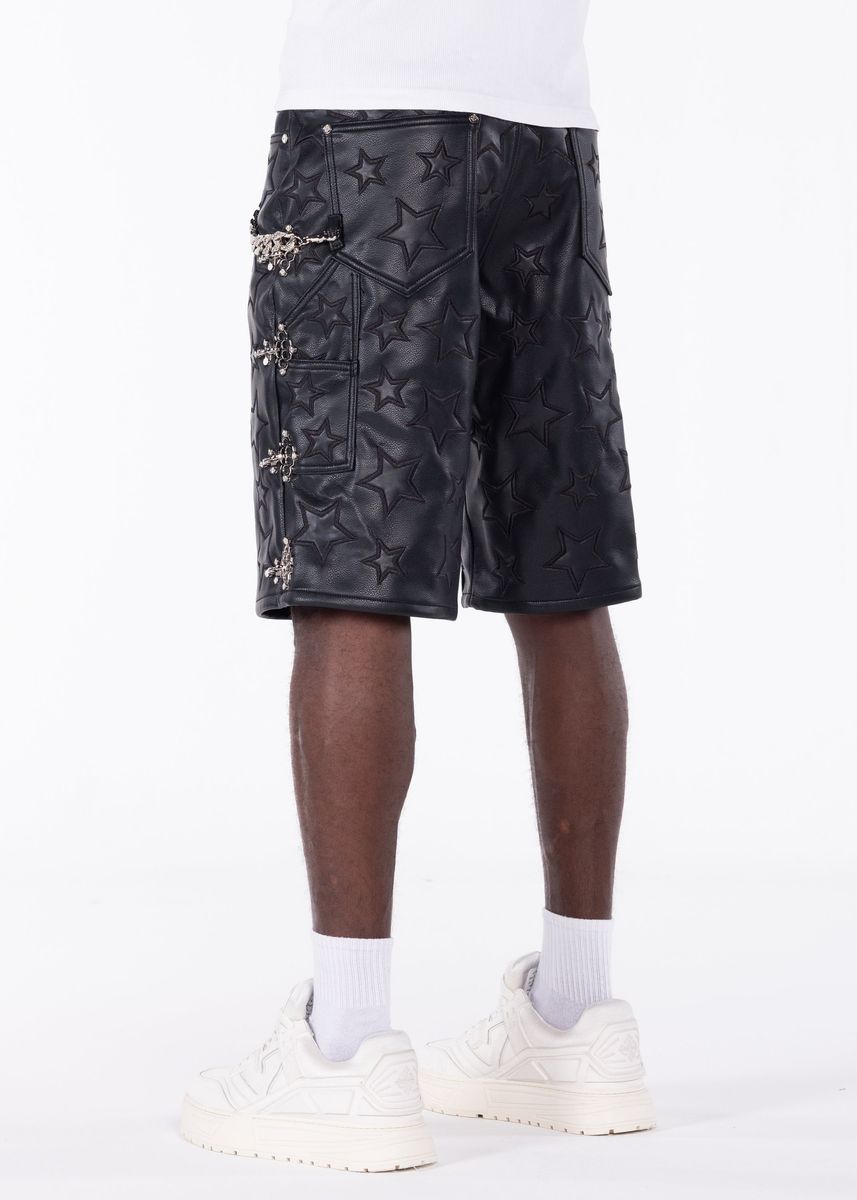 Guapi Obsidian Black Stars Leather Shorts