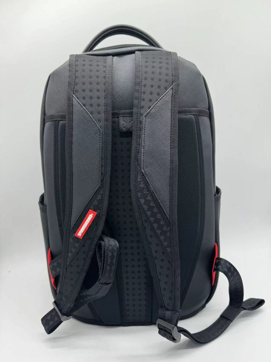 Full view of Sprayground Fly Knit Shark Mouth Backpack with detailed dimensions and textured surface