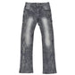 Vicious Carpenter Flare Grey Denim Jeans with Rhinestone Details and Stylish Design