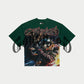 Long-sleeve green T-shirt featuring digital art and limited edition numbered tag