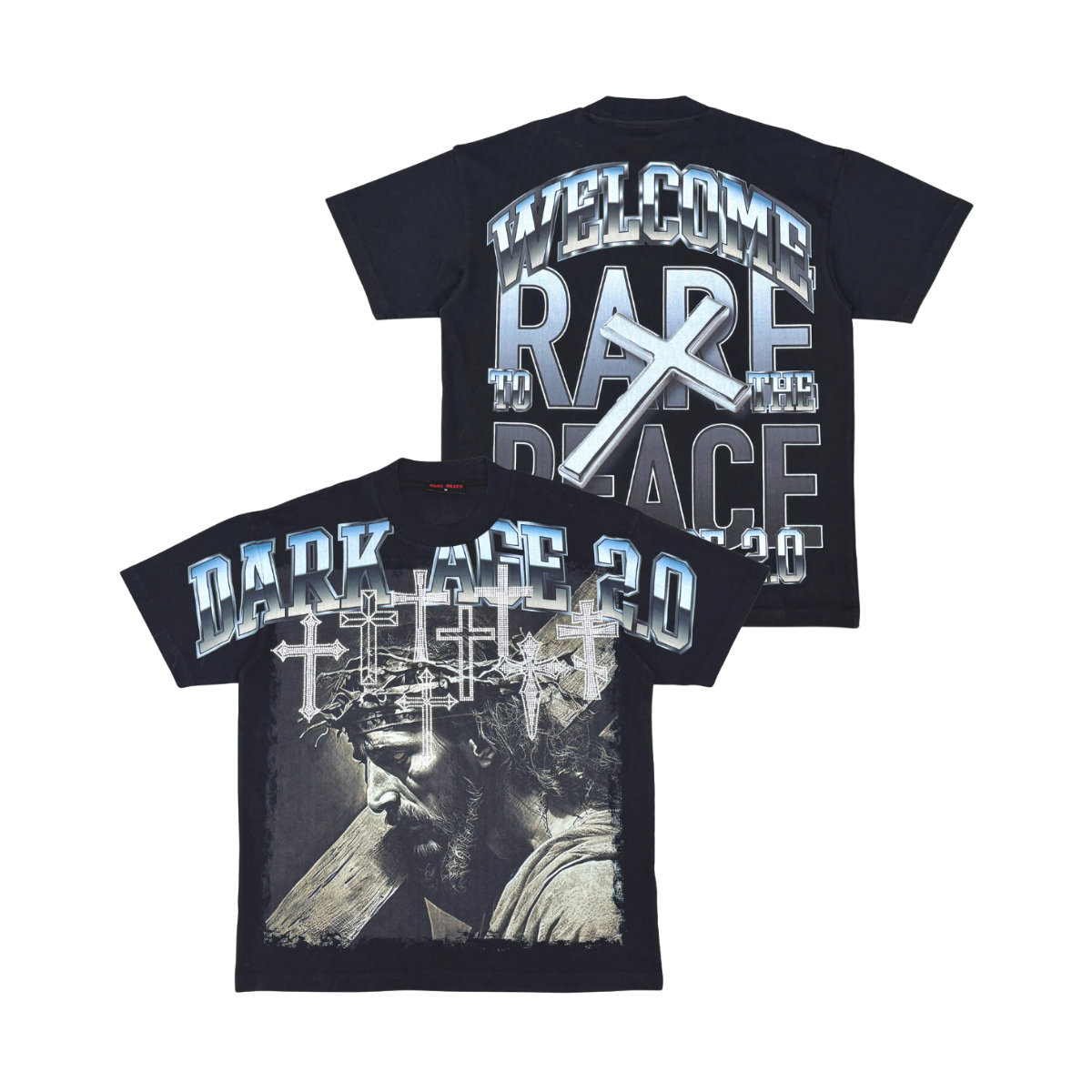 Rare Peace "Jesus Dark Age 2.0" Rhinestone Black Tee
