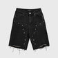 Homme + Femme "Arsenal" Studded Denim Shorts - Black