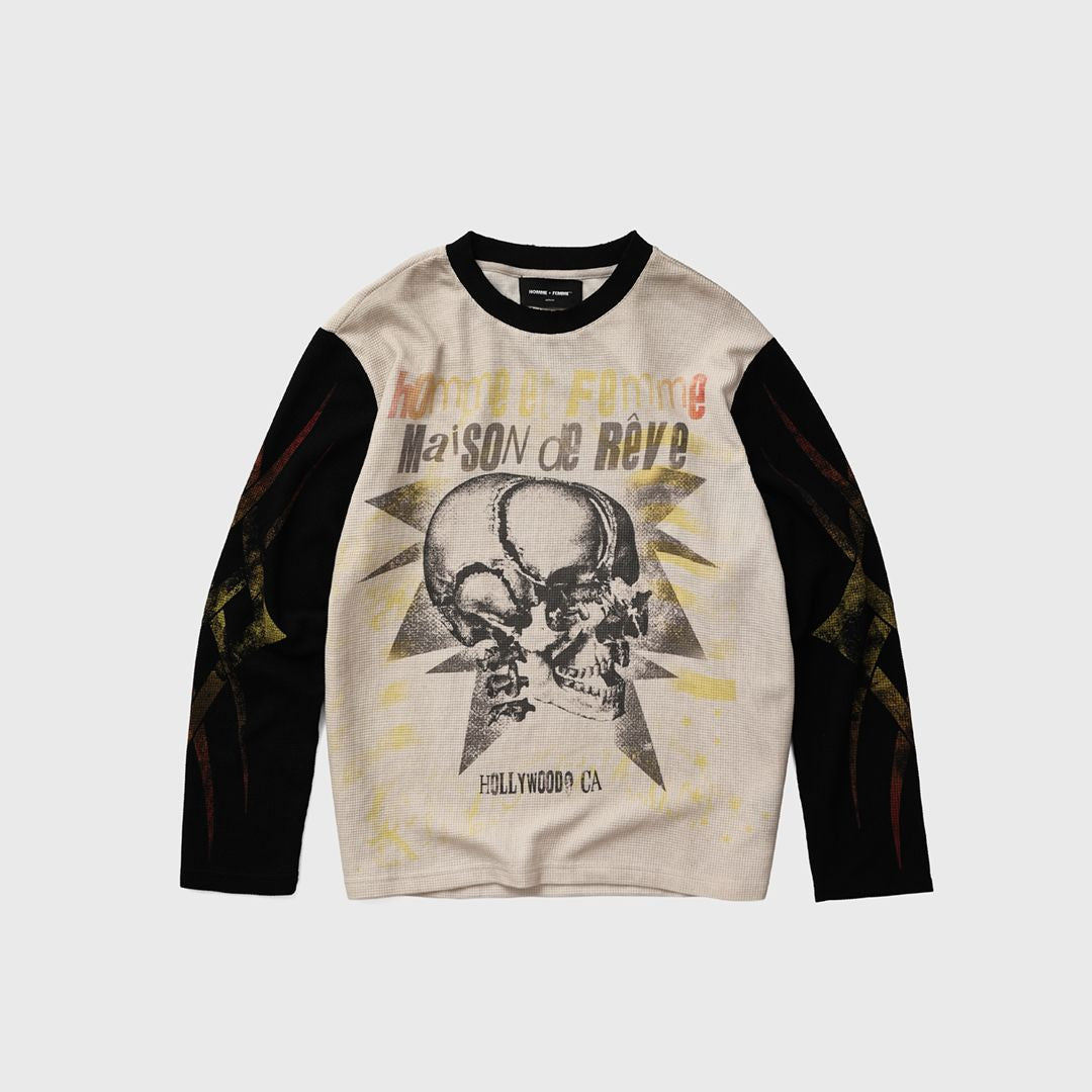 Homme + Femme "777 Maison" Thermal Long Sleeve - White/Black