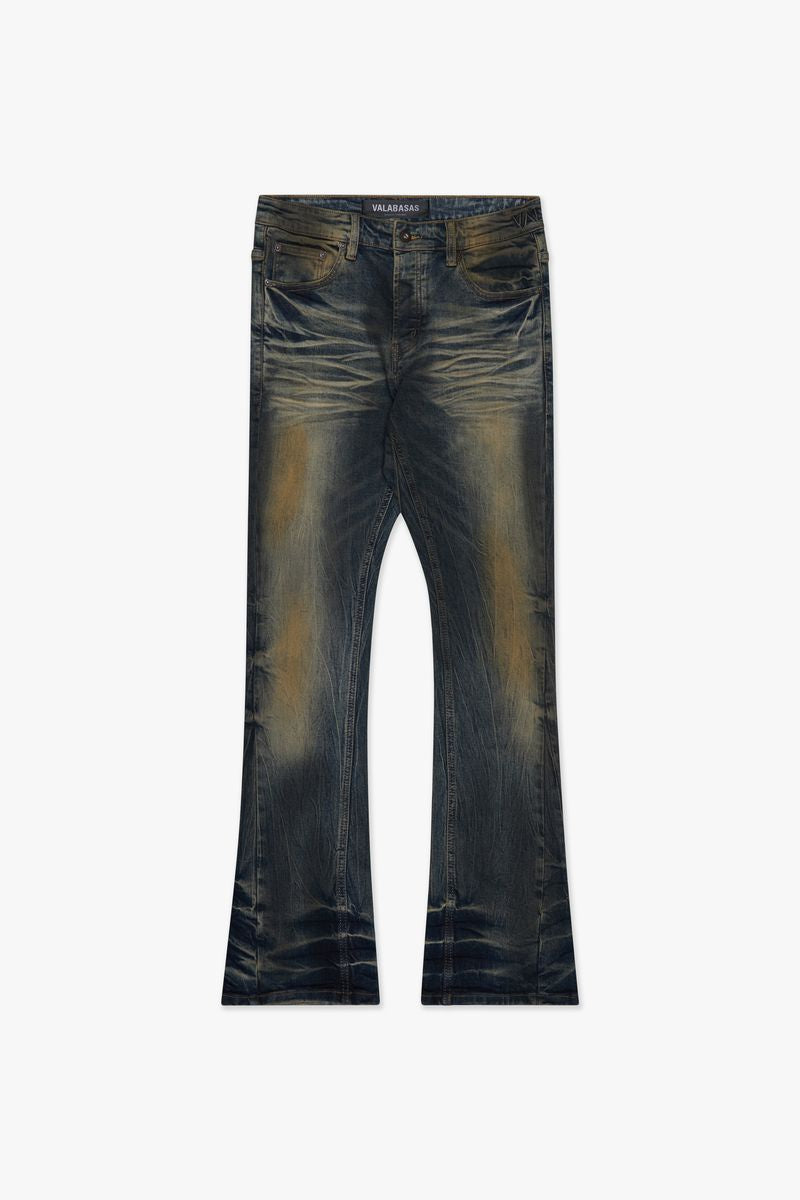 Valabasas "Fax" Yellow Vintage Blue Washed Stacked Denim Jeans