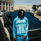 Blue oversized long sleeve with lightning design