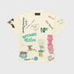 Hand-drawn graffiti and tag illustrations on off-white men's and women's tee