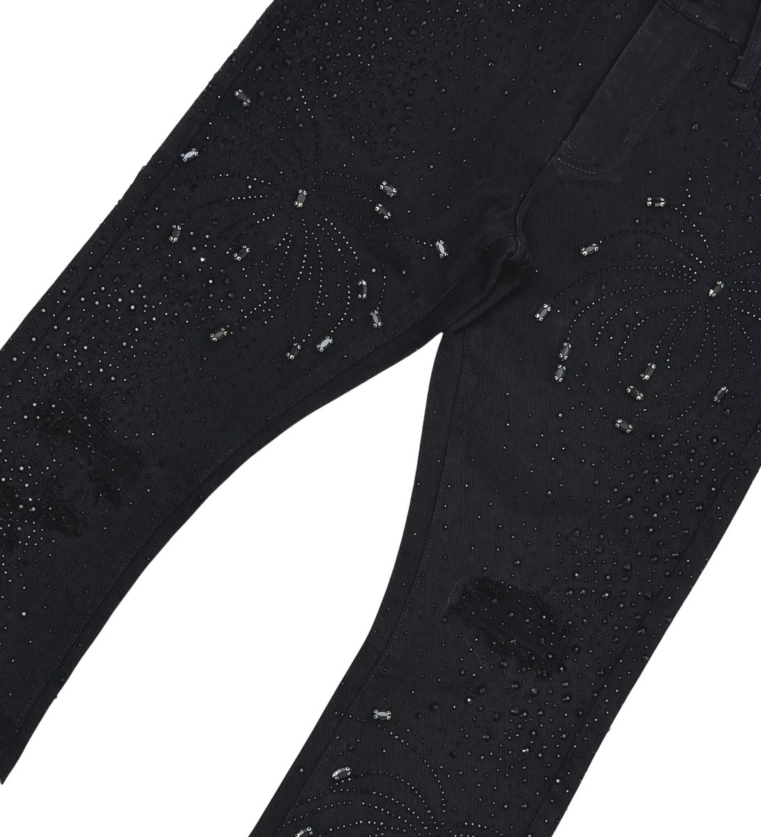 Vicious Embellished Rhinestone Black Denim Flare Jeans featuring stylish embellishments and a flattering flare silhouette