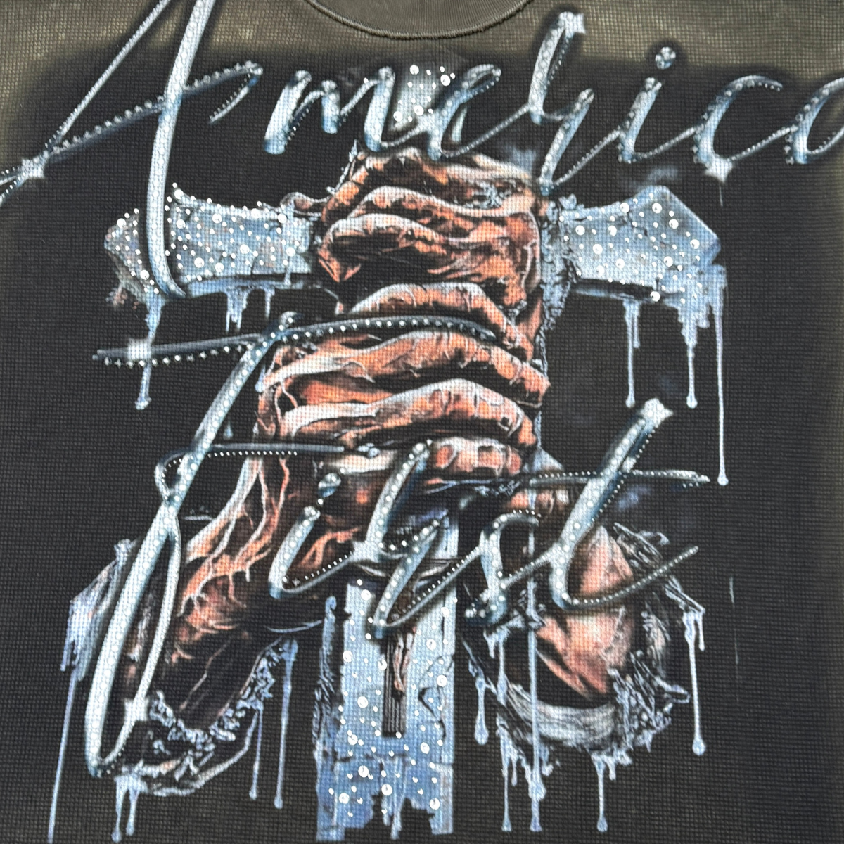 Rare Peace "America First Sword" Rhinestone Olive Tee