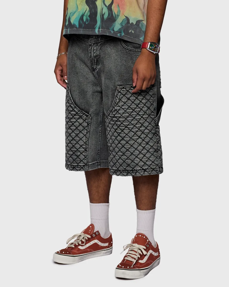 Homme + Femme "Atelier" Quilted Denim Shorts - Black