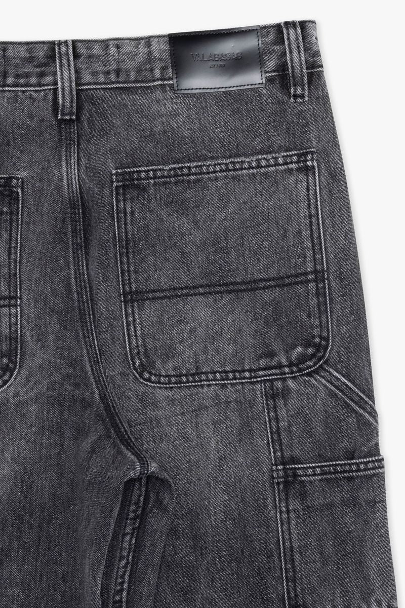 Detailed shot of the waistband and button closure of Valabasas Mr Straight Grey Denim Jeans