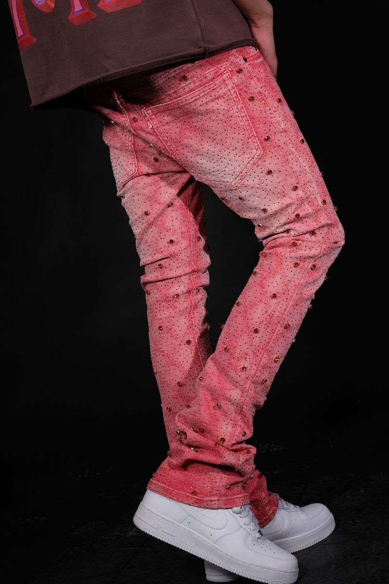 Fashionable Vicious Embellished Pink Flared Denim Jeans VC510 for a trendy look