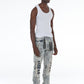 Stylo ATLp-02 Stacked Flare Ripped Jeans in light blue with paint splatter