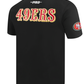 Side angle displaying the comfortable fit and detailed graphics on the black 49ers City Ransom Tee