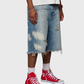 Homme + Femme "Nomad" Studded Denim Shorts - Blue