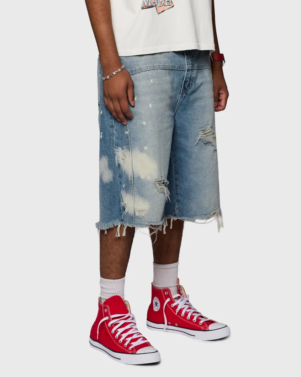 Homme + Femme "Nomad" Studded Denim Shorts - Blue
