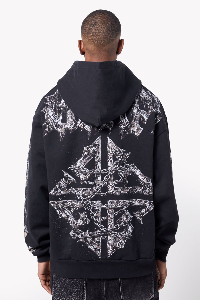 Black hoodie with chained zip detail and Guapi logo embroidery