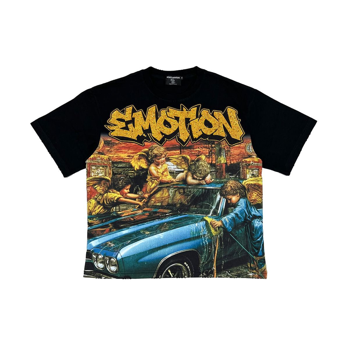 Mixed Emotion "Angel Wash" Rhinestone Black Tee