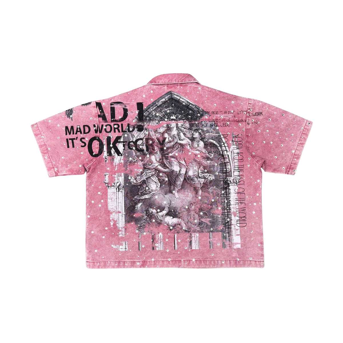 Rare Peace "All Over Angel" Rhinestone Dust Pink Zip Down Shirt (RJ6062)