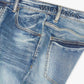 Valabasas Mr Stacked Medium Washed Stacked Denim Jeans - Front view of medium washed denim jeans with stacked design