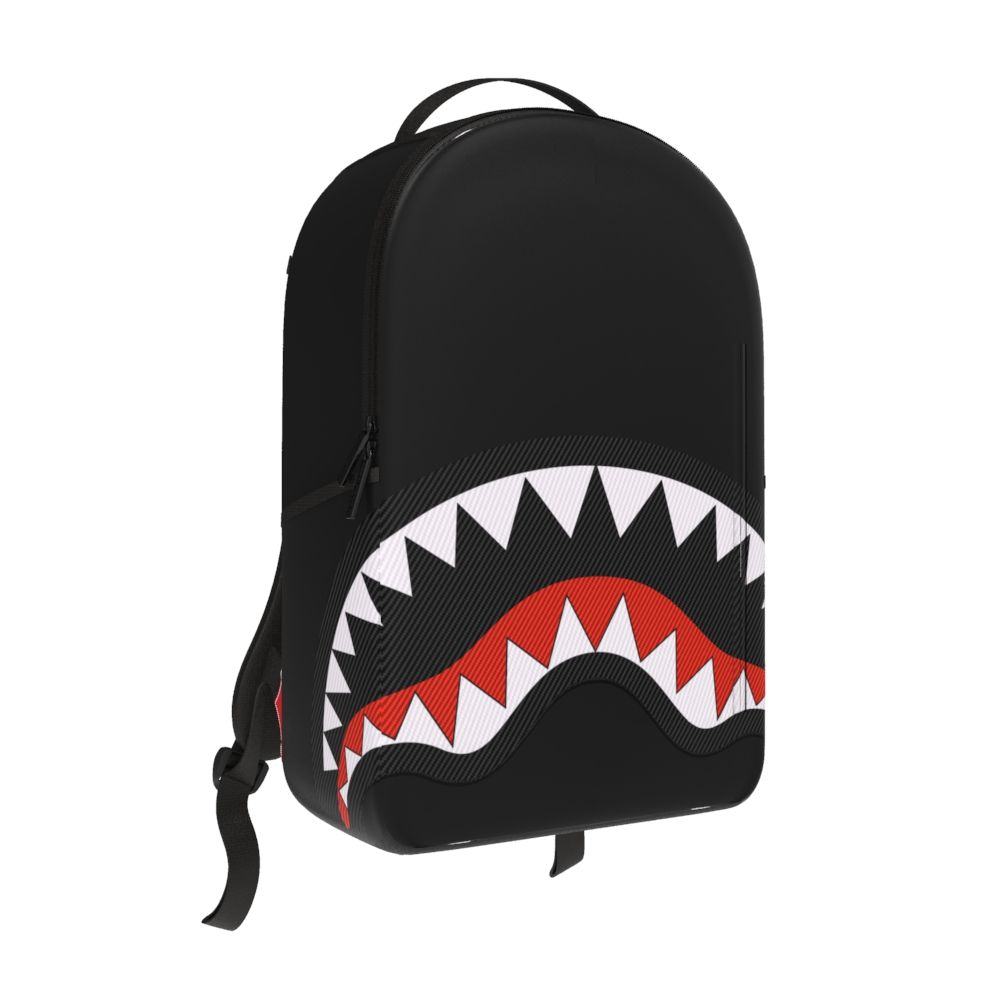 Sprayground Fly Knit Shark Mouth Backpack featuring bold shark face design