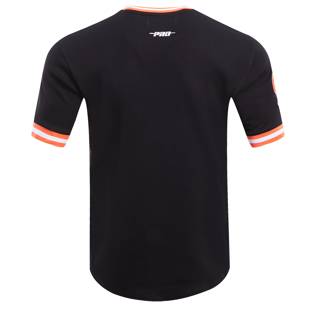 Black and orange Pro Standard San Francisco Giants men's short sleeve t-shirt featuring vintage style design