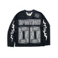 Oversized black long sleeve shirt featuring a striking lightning graphic design