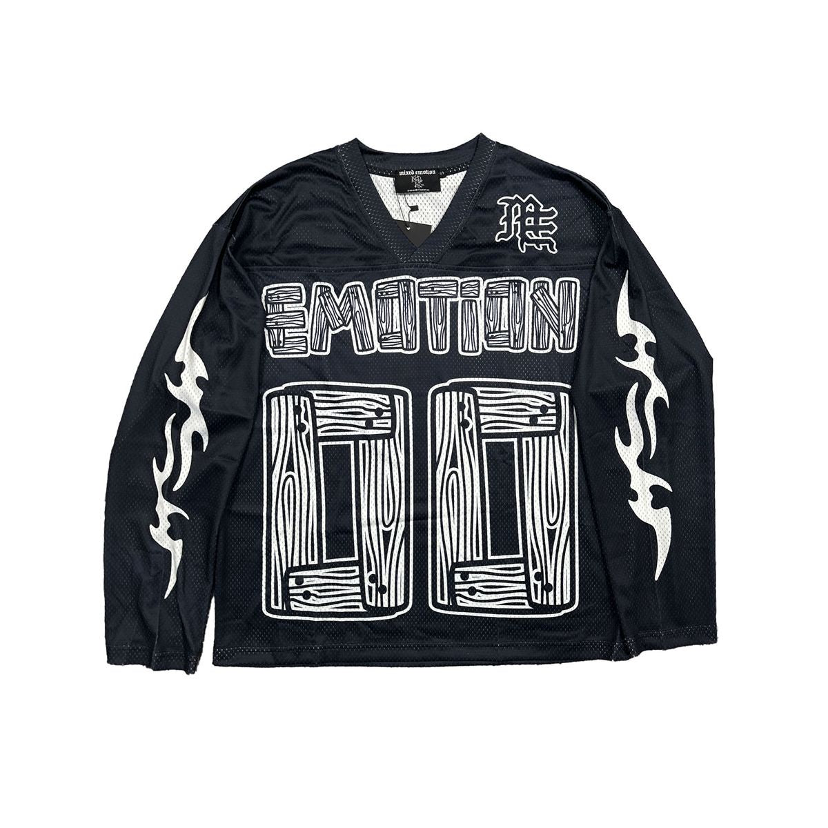 Oversized black long sleeve shirt featuring a striking lightning graphic design