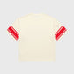 Unisex Kansas cropped T-shirt with varsity-striped sleeves, bold front print, and classic heavyweight cotton fabric