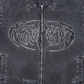 Rare Peace "Logo" Rhinestone Washed Black Zip Down Shirt (RJ6061)