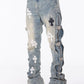Guapi Vintage Blue Cross Buckle Denim Jeans