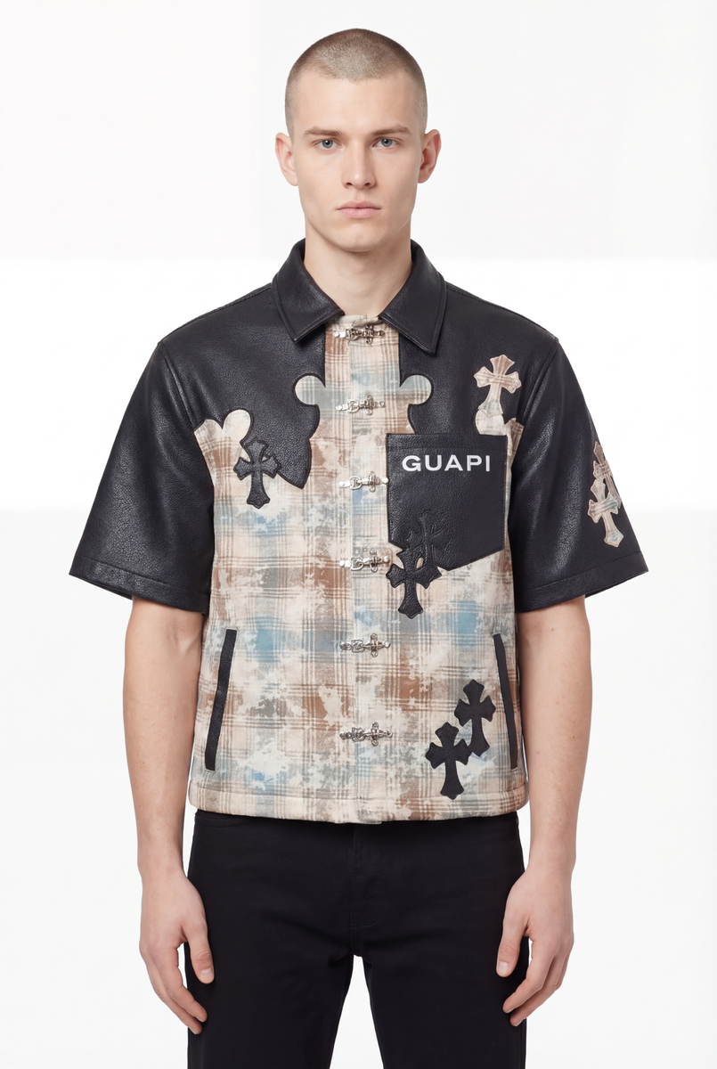 Guapi Tan Cross Patch Button Shirt