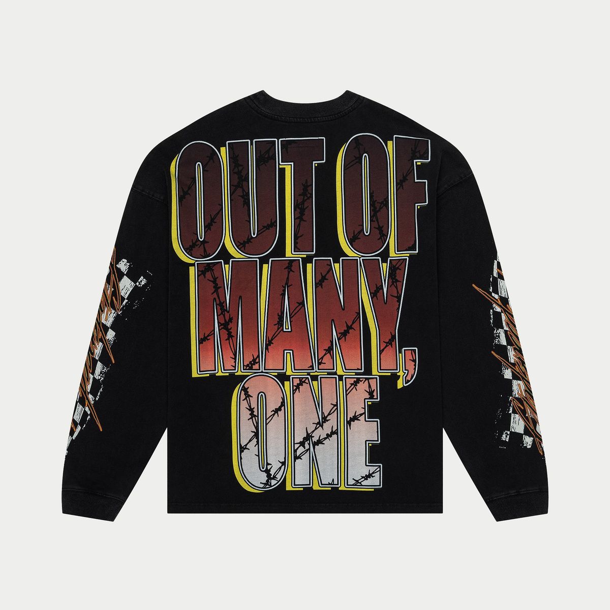 Black wash long sleeve T-shirt with ALL GAS, NO BRAKES slogan, crafted from 10oz fabric, includes numbered edition and stone embellishments