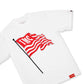 White heavyweight 100% cotton TMC Flag Post Tee featuring screen print Marathon logo at back neck and ultra fit double stitched neck ribbing