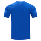 Side angle showcasing the classic fit and taping accents on the Royal Blue Golden State Warriors tee