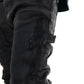 Close-up of Vicious Embellished Wax Coated Black Denim Jeans showcasing detailed embellishments and wax coating for a stylish look
