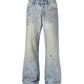 High-quality Azul Colored Gemstone Denim Jeans with baggy fit and side embellishments