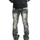 Makobi Pastoni Black Wash Ripped Stacked Flare Denim Jeans (M1984)