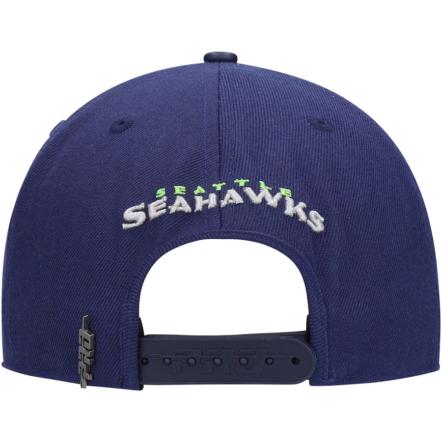 Seattle Seahawks navy snapback hat with official team logo embroidery