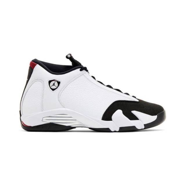 Nike Air Jordan 14 Retro - Black Toe (GS) (487524-160) kids' basketball shoes in classic black and white colorway with red accents