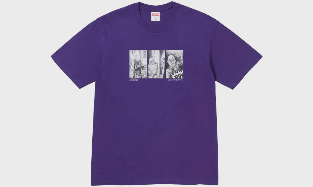 Supreme Mister Cartoon Pow Tee in purple colorway from Fall/Winter 24 collection