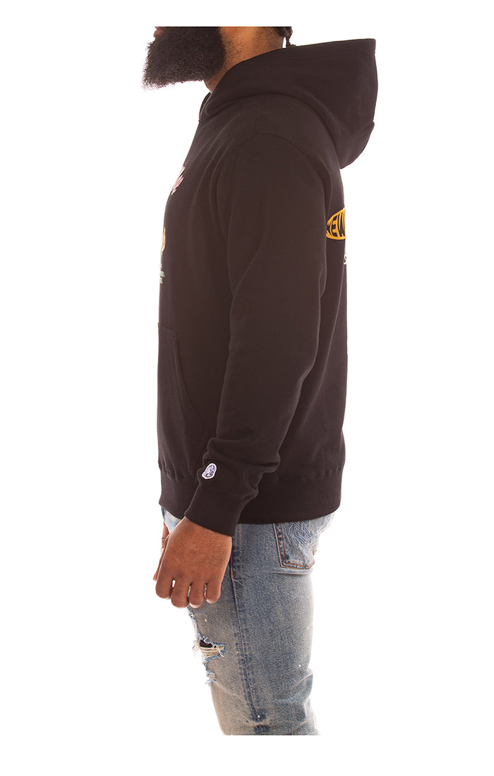 Image displaying the back of the Billionaire Boy's Club Black BB Motion Hoodie with detailed stitching and branding