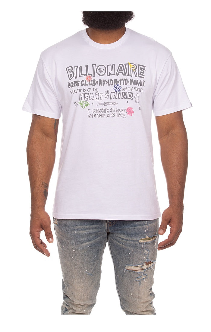 White Billionaire Boy's Club BB Satellites SS Knit sweater showcasing front view with logo detail