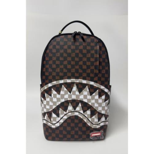 Sprayground Brown & Cream Drip Check Shark Backpack (B8552)