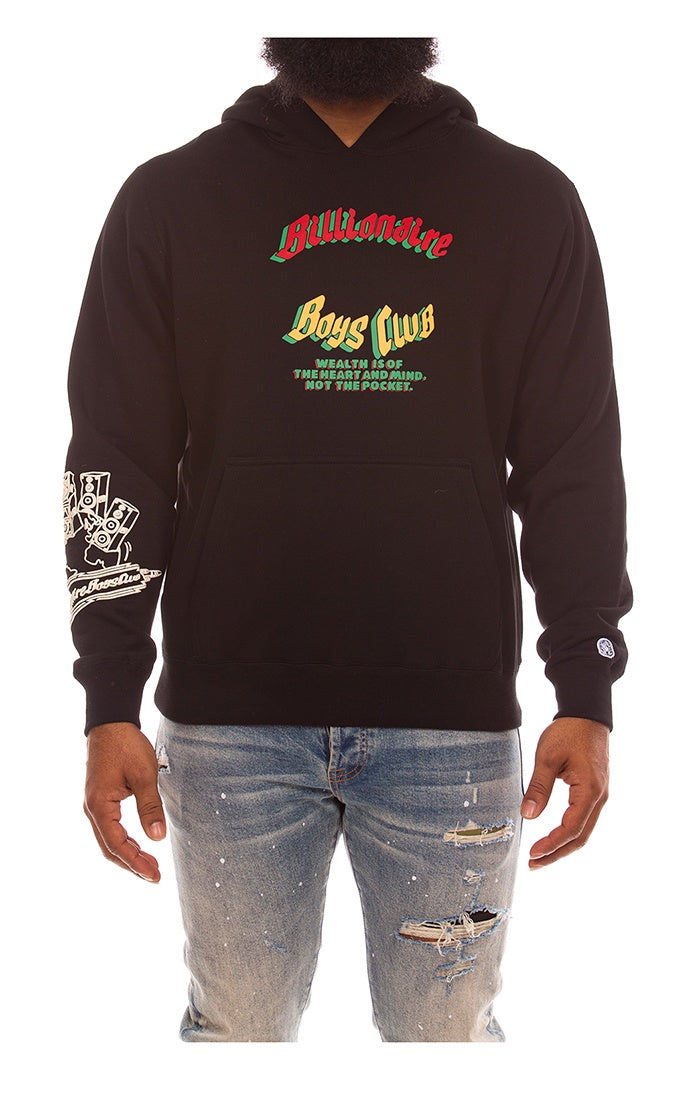 Bold black Billionaire Boy's Club BB Motion Hoodie featuring stylish design elements and comfortable fit